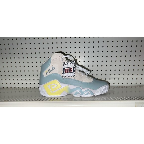FILA MB Mens Basketball Shoes Size 11 Egret Gray Blue Yellow Jamal Mashburn